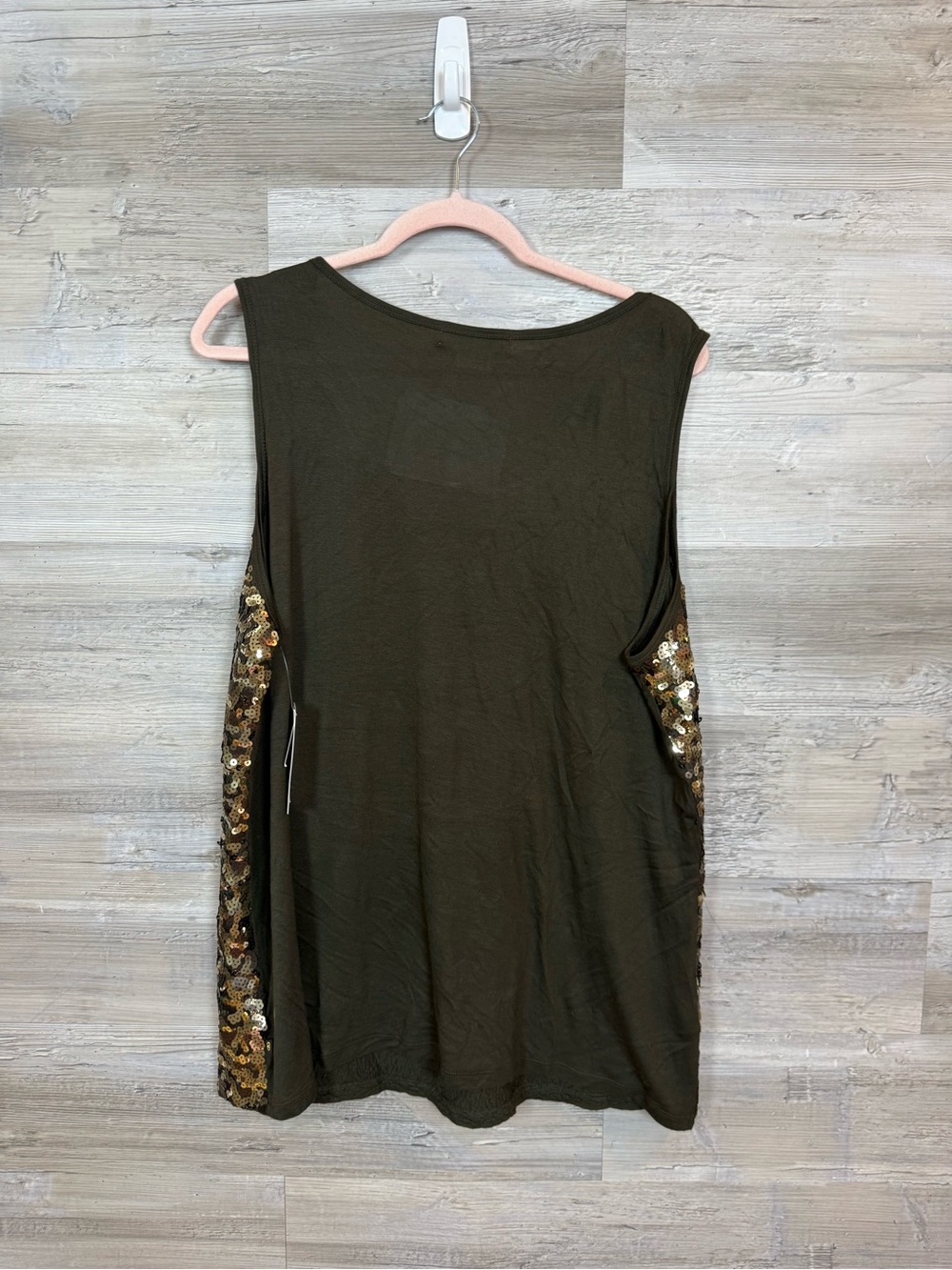 Michael Kors NWT Spruce Green Sequin Tank Top 2X Gold Sparkle Party Cami - Picture 3 of 9
